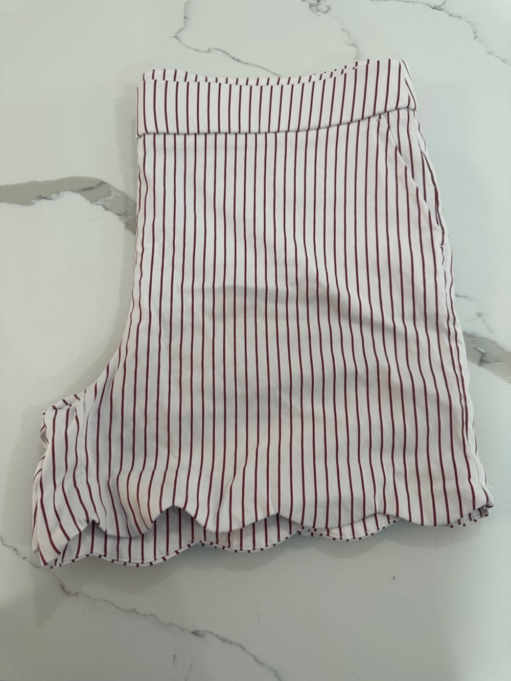 Jules & Leopold White Mini Skirt with Red Pinstripes